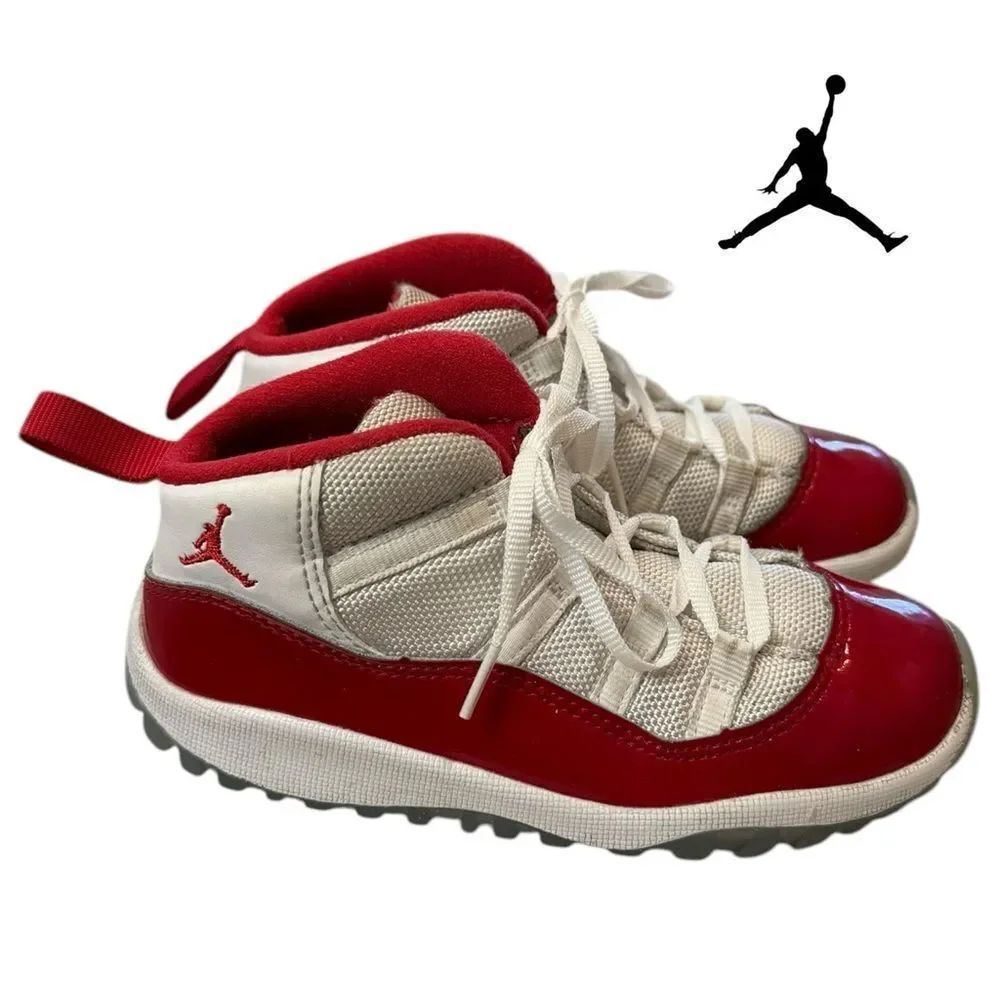 Air Jordan 11 Retro TD 'Cherry' Kids Red White Sneakers 10C